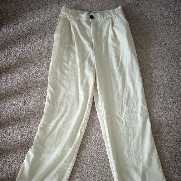 ZARA Neutral Cream white High Waisted Summer Trousers wide leg in size XS - Picture 1 of 2